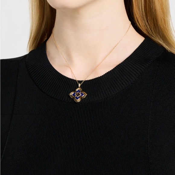 Roberto Coin Look-alike Blue Lapis & Gold Plated Pendant with Quatrefoil Design - Picture 4 of 9